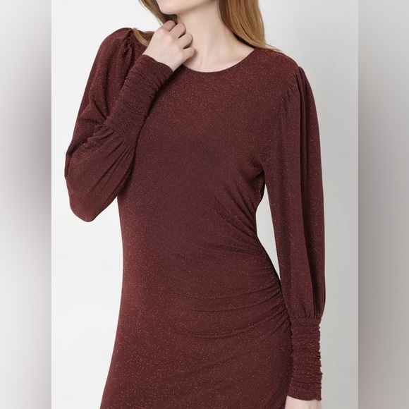 Vero Moda Maroon Shimmer Maxi Dress. Size - M - Picture 8 of 13